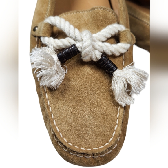 J Crew Loafers Flats Moccasin Suede Leather Bow Tassel Italian Tan Natural 10 - Picture 13 of 15
